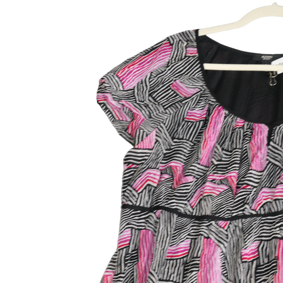 Alfani Baby Doll Blouse Women 2X Pink Black Empire Waist Mesh Lined Short Sleeve - Picture 4 of 12